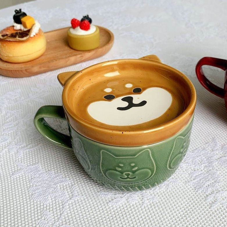 Panda Shiba Inu Ceramic Mug With Lid