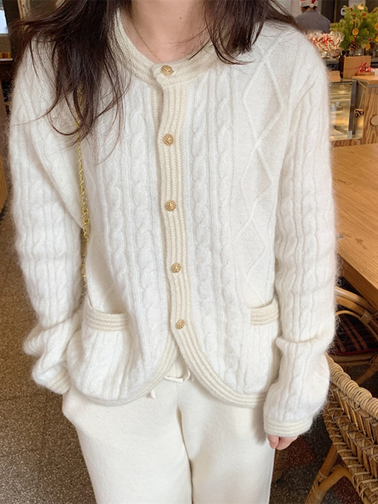 Knitted Cardigan Mohair White Gentle Loose Lazy Sweater