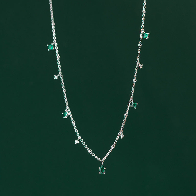 Green Diamond Silver Necklace green background