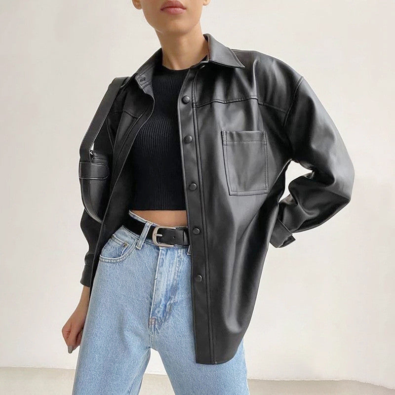 Leather Women's Jacket Coat Lapel Coat Trend
