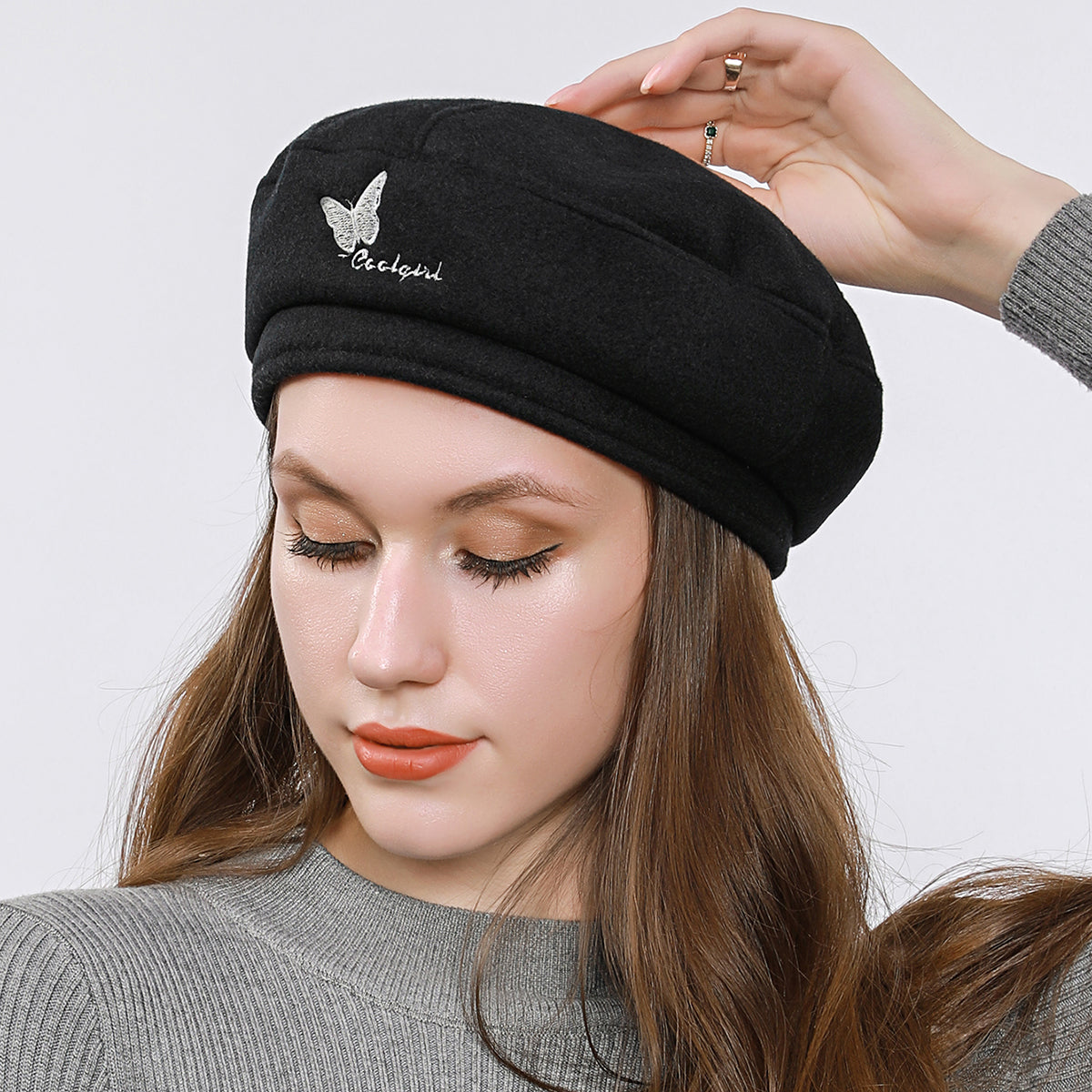 Butterfly Embroidered Beret