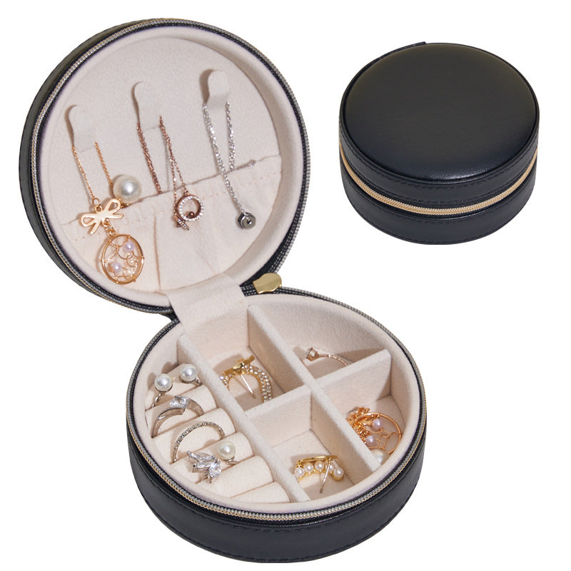 Creative Travel Portable Leather Round Jewelry Box
