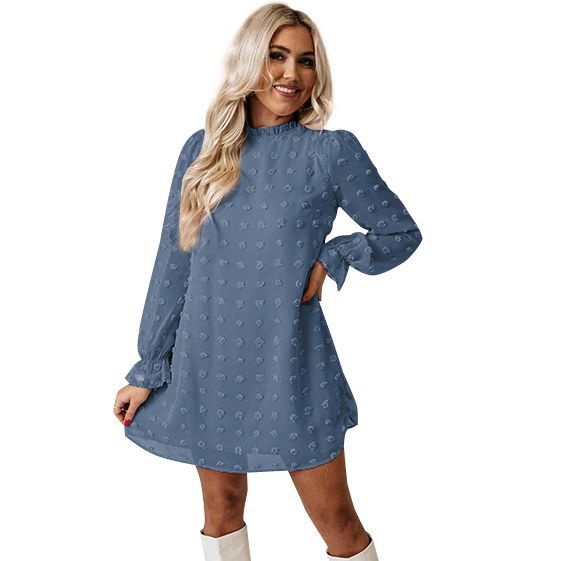 Autumn And Winter New Style Bubble Long-sleeved Lace Collar Dress Women