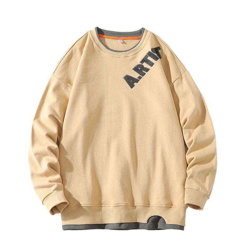 Men's Fake Two-piece Round Neck Sweater Loose Shoulders