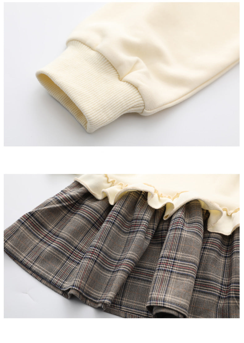 Girls' Dress In Big Kids Korean Style With Plaid Pleated