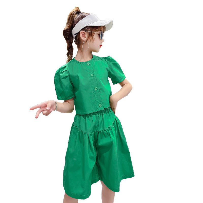 New Children's Western Style Five-point Pants Puff Sleeve Half Pants