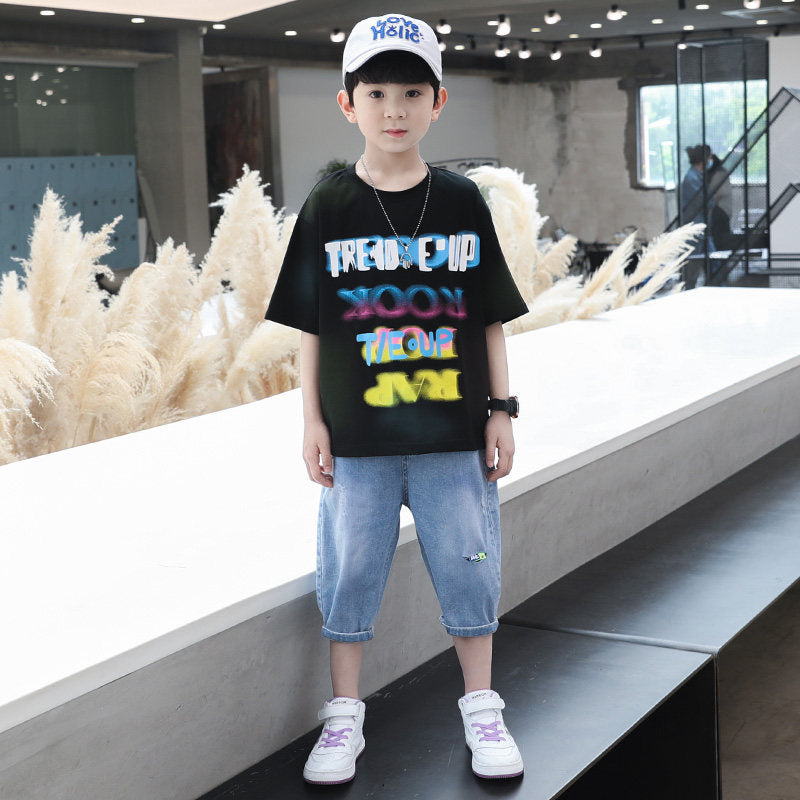 The New Western Style Korean Children's Clothes Are Big Children's Loose And Handsome Two-piece Trend