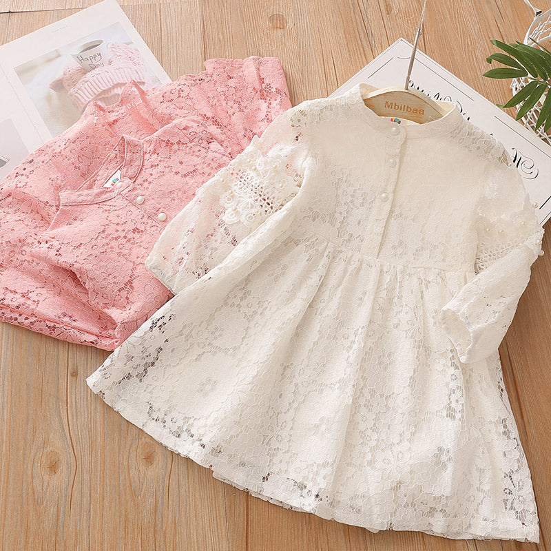 Children's Solid Color Lace Long Sleeve Skirt