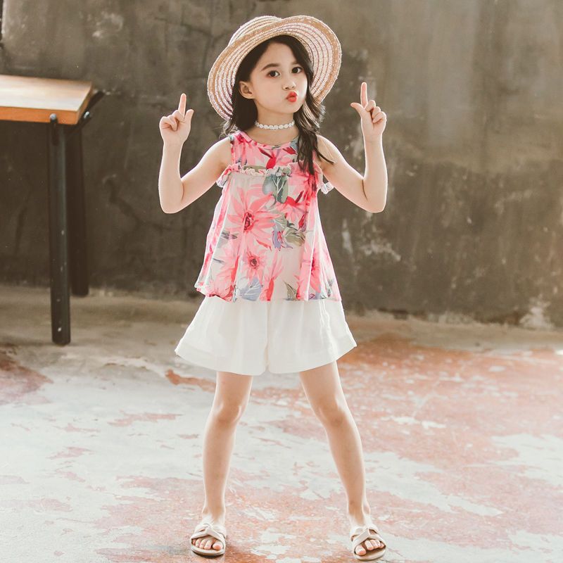 Girls Summer Suit 2021 New Children's Clothing Western Style Korean Shorts Short Sleeves