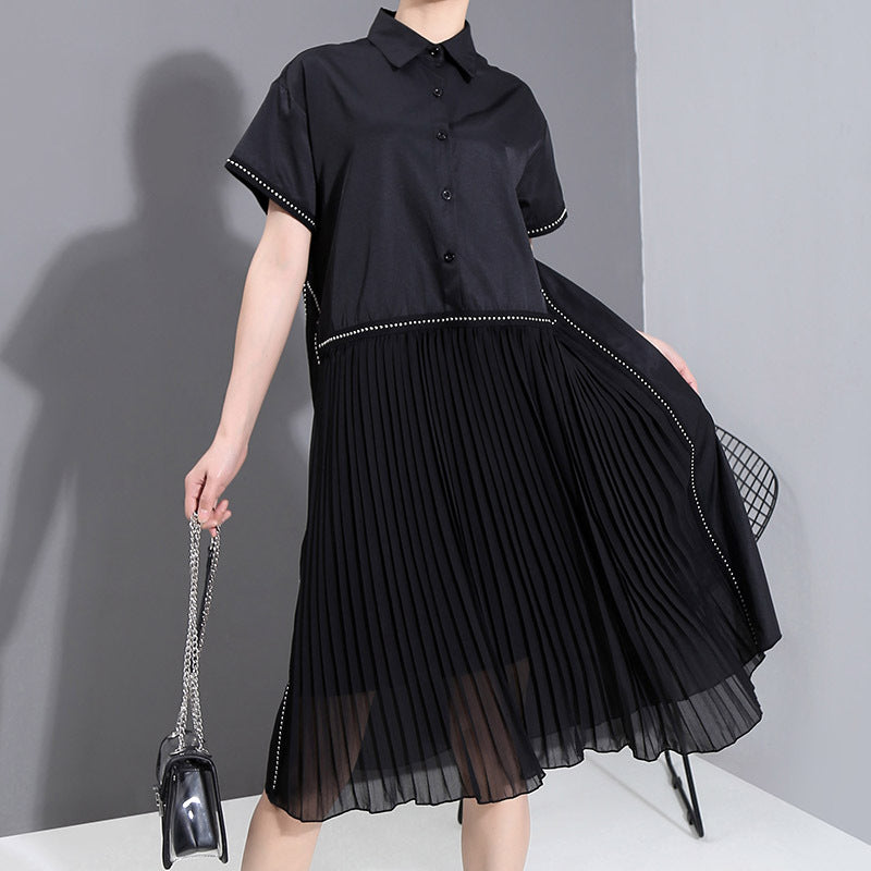 Japanese Trend Women's Chiffon Pleated Midi Skirt Slim Dress