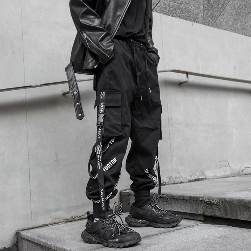 Diablo Tie Streamer Overalls Men's Tide Brand Loose Feet Loose Personality Street Korean Trend Hip-hop Pants