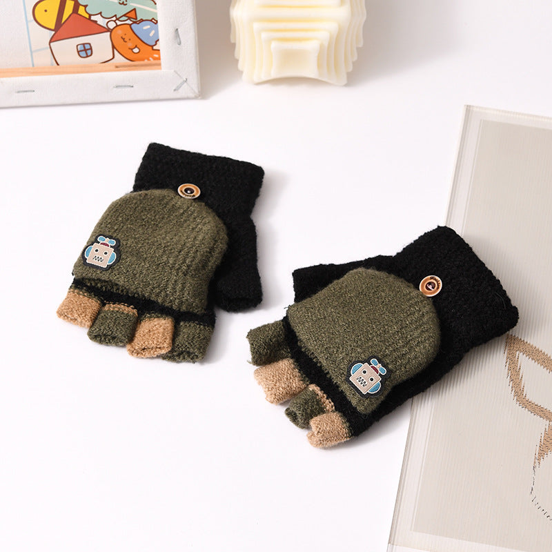 Children's Clamshell Half-finger Warm And Cute Knitted Gloves