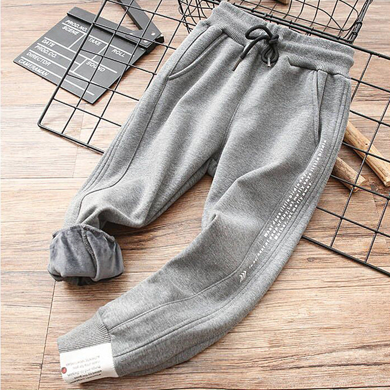 Cotton Sweatpants Big Autumn And Winter Children's All-in-one Fleece Cotton Pants