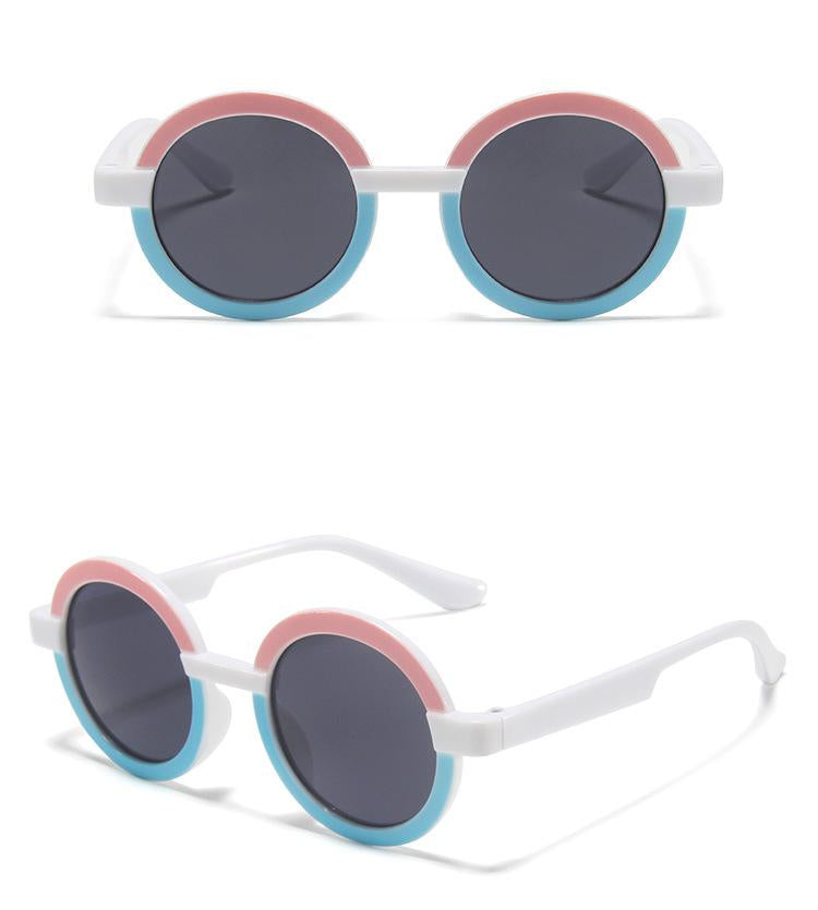 Round Frame Sunglasses Retro Stitching Contrast Sunglasses