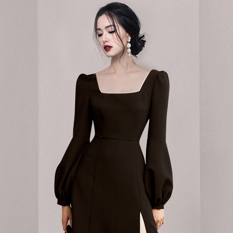 فستان كلاسيكي لون اسود -  انيق ناعم بتصميم رائع للمناسبات المختلفة