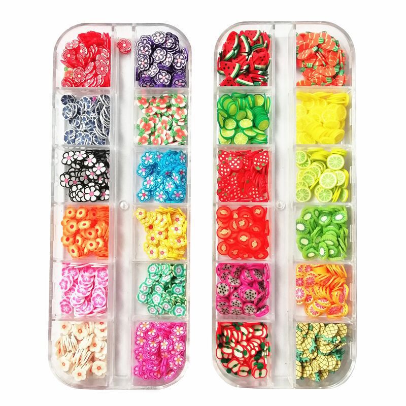 Nail Art Jewelry Crystal Mud Clay Bar Flower Fruit Slice Filling 12 Grids