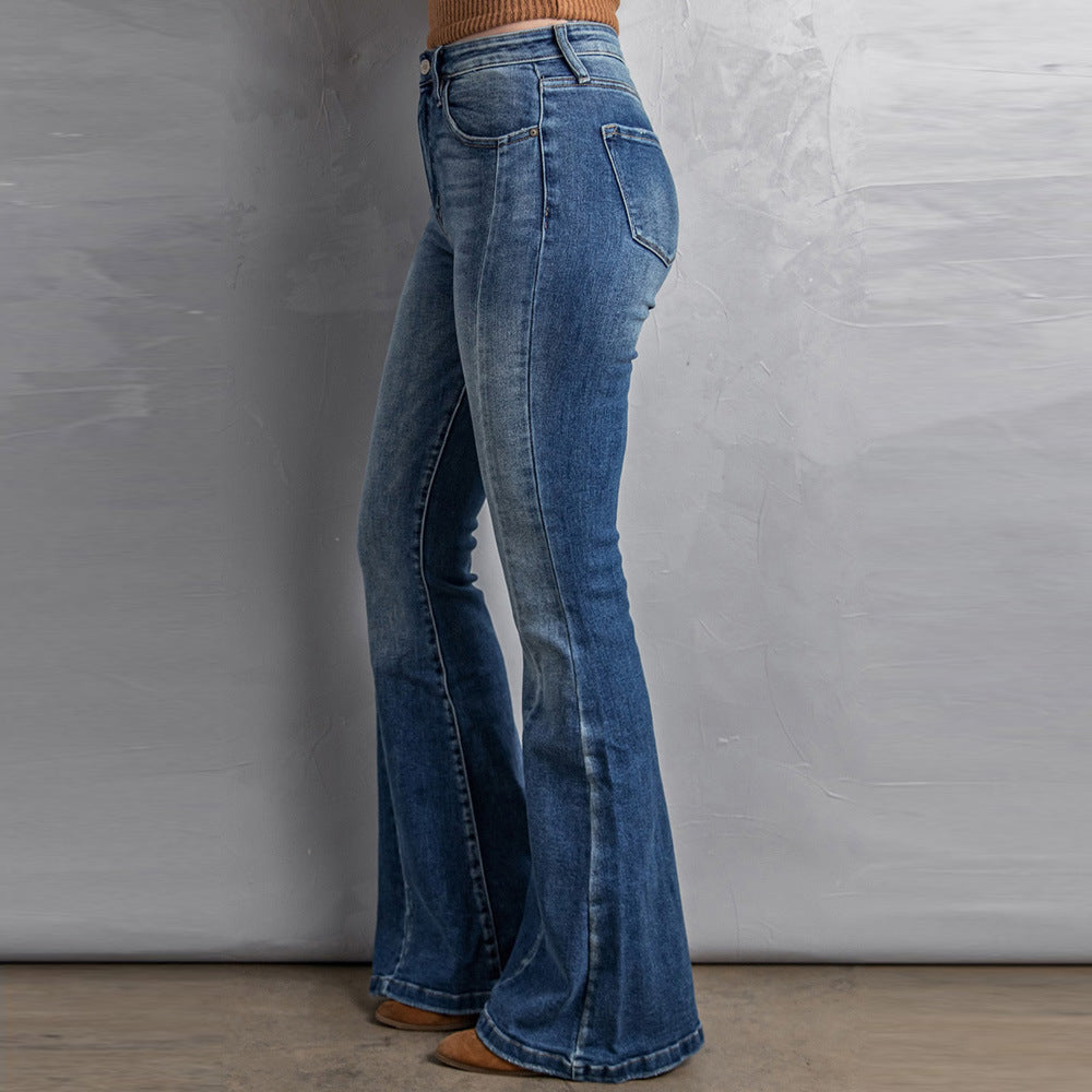 High-rise Slim-fit Washed Wide-leg Jeans