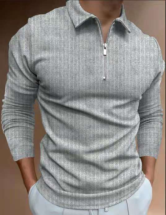 POLO Shirt Zipper Stripe Long Sleeve Men's T-shirt Top