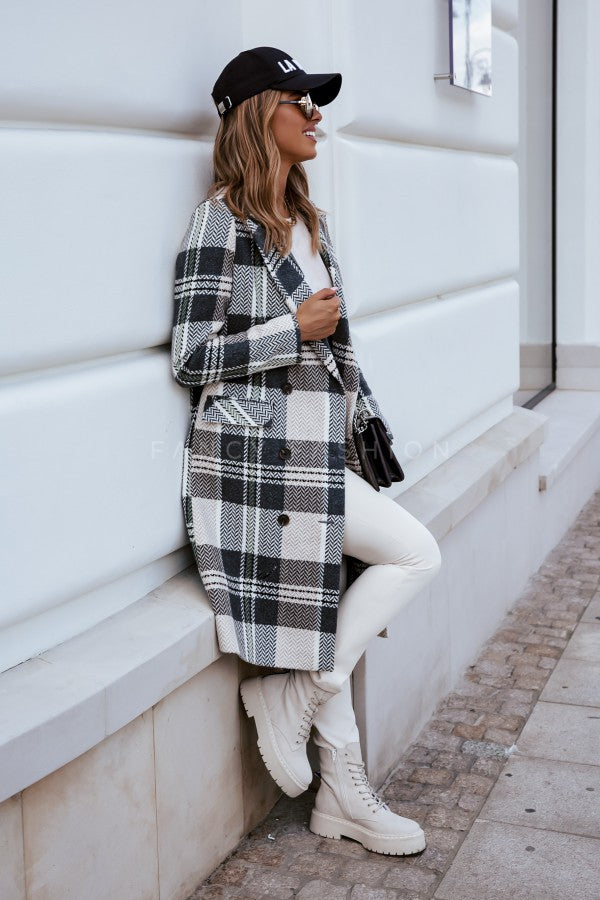 European And American Fashion Plaid Woolen Coat