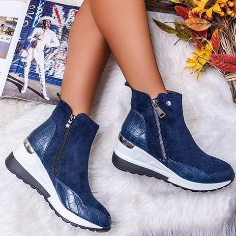 Winter solid color wedge side zipper Martin boots