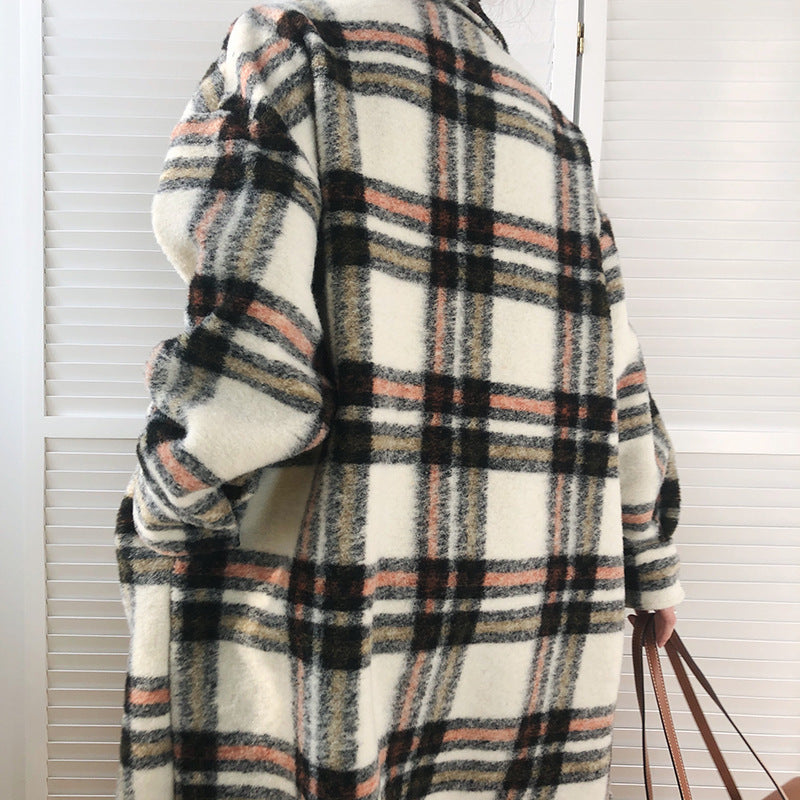 Women's Mid-length Thickened Woolen Check Coat