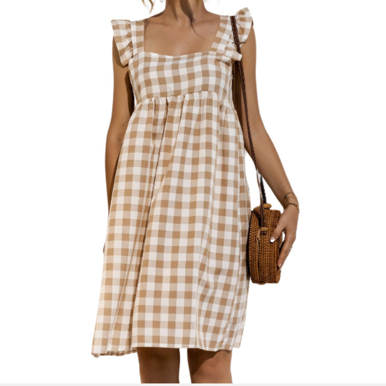 Loose Sleeveless Dress With Square Neck And Ruffle Sleeves