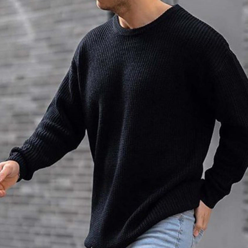 Fashion Sweater Men's Knit Top Solid Color Round Neck