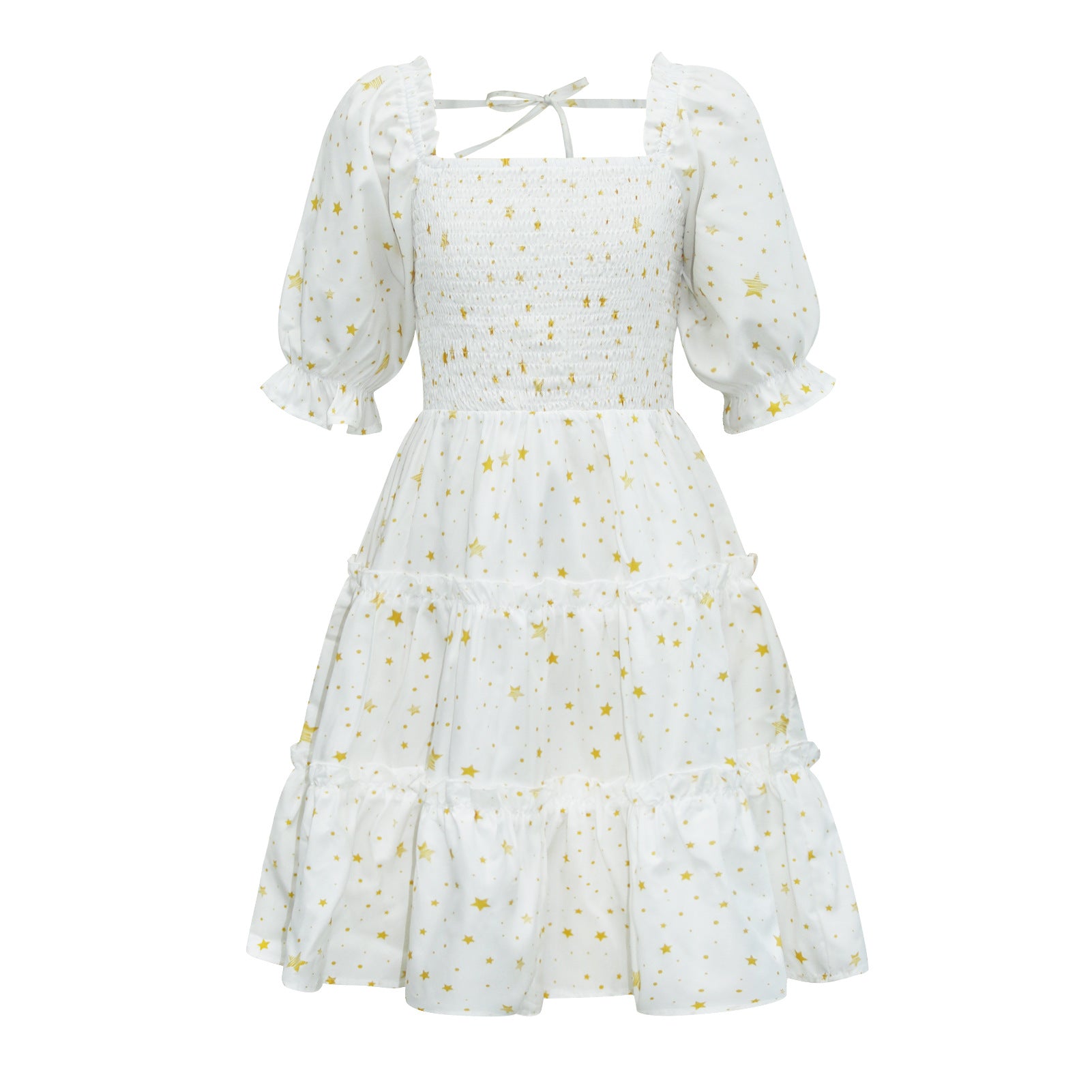 Girls Digital Print Cute Princess Square Neck Lantern Sleeve Floral Plaid Dress
