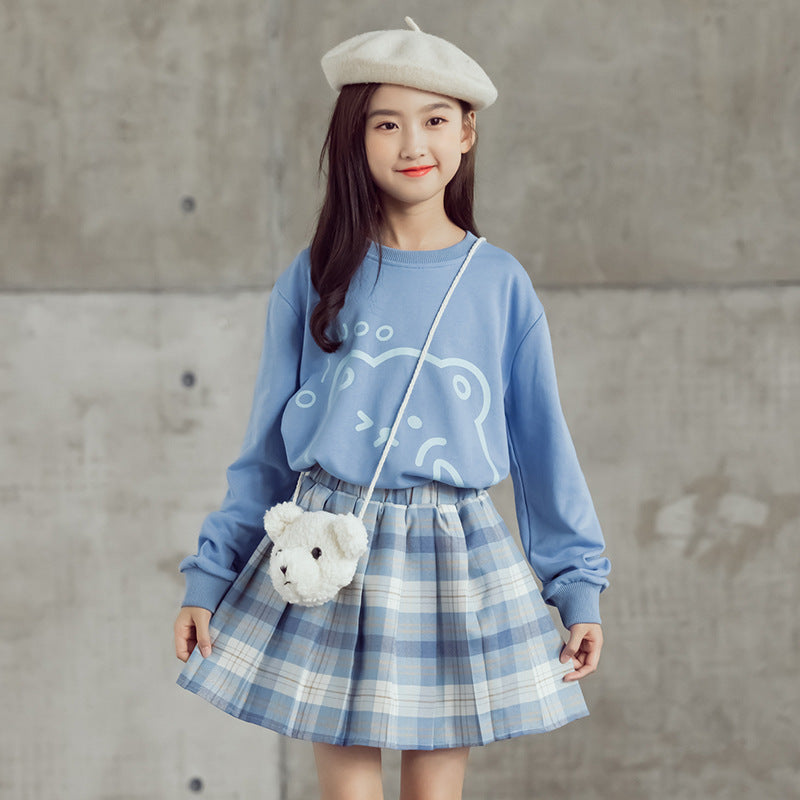 Girls Autumn Net Celebrity Cotton Sweater Long-sleeved Big Children's Suit