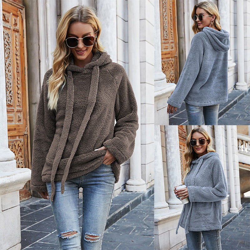 Fashion Ladies Double-faced Fleece Hooded Sweater