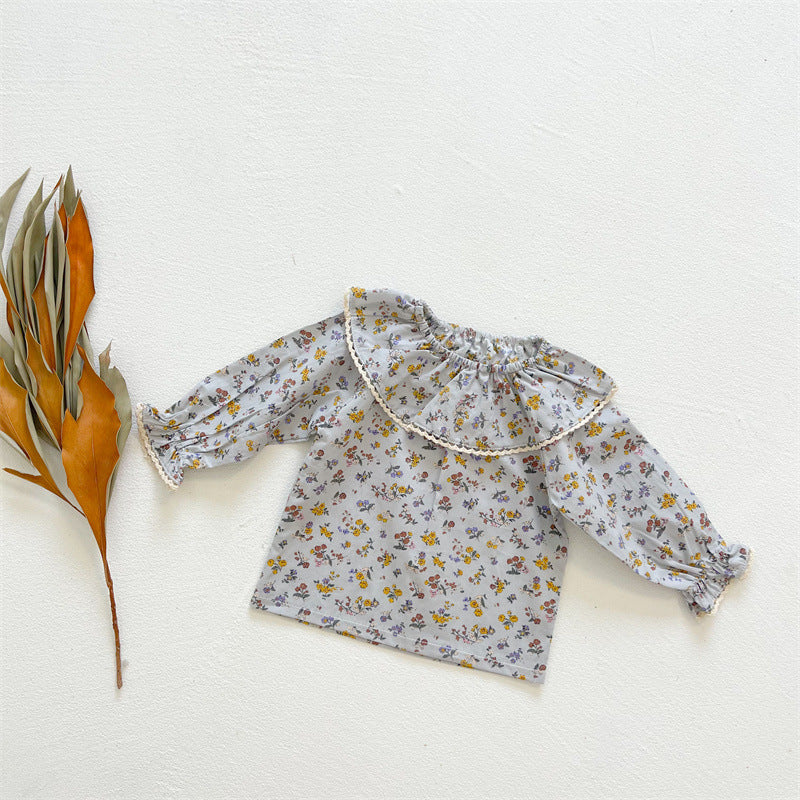 Lapel Shirt Japanese And Korean Sweet Long-sleeved Autumn Girl Small Floral Blouse