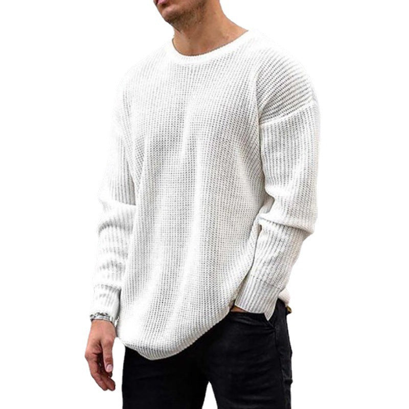 Fashion Sweater Men's Knit Top Solid Color Round Neck