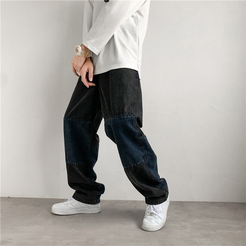 Stitching Pendant Wide Leg Japanese Color Contrast Jeans