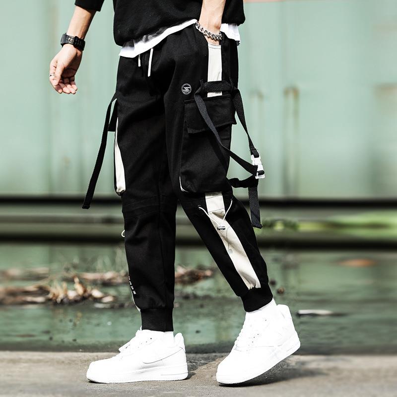 Drawstring Pants Pants Hip Hop Loose Stitching Contrast Color Casual Pants Boys Overalls