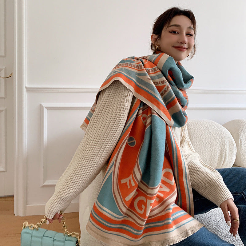 Autumn And Winter New European And American Shawls Thickened Double-sided