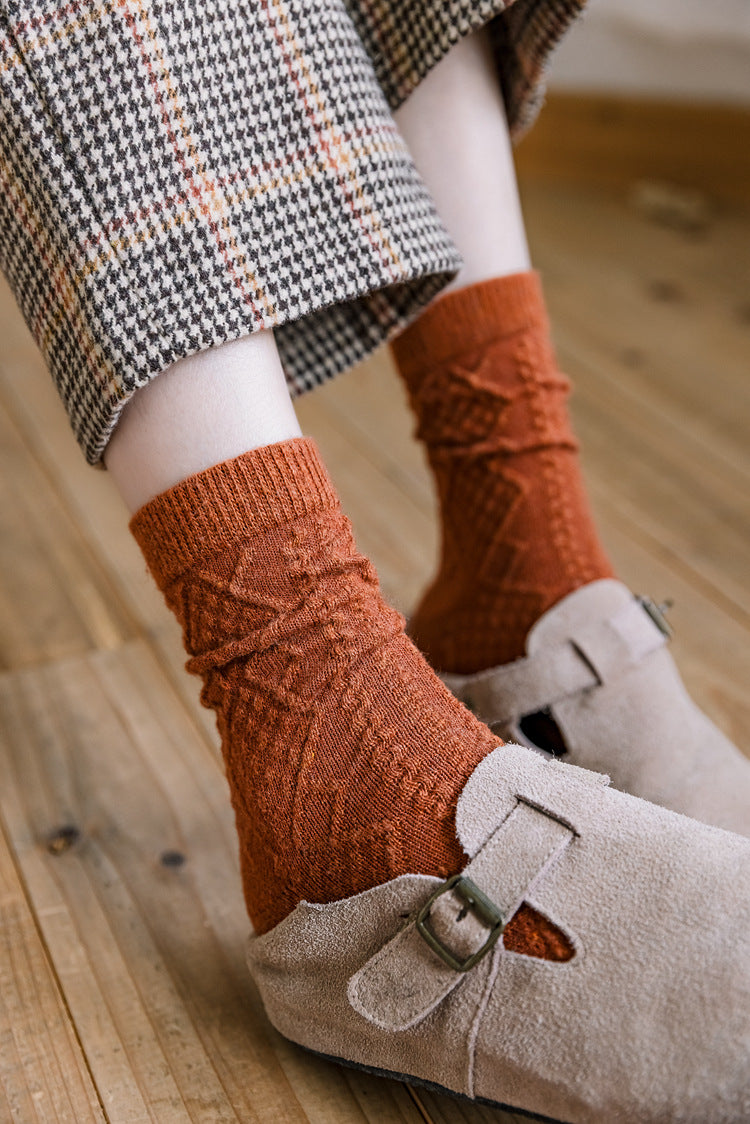 Classic Dark Floral Japanese Retro Solid Color Ladies Wool Socks