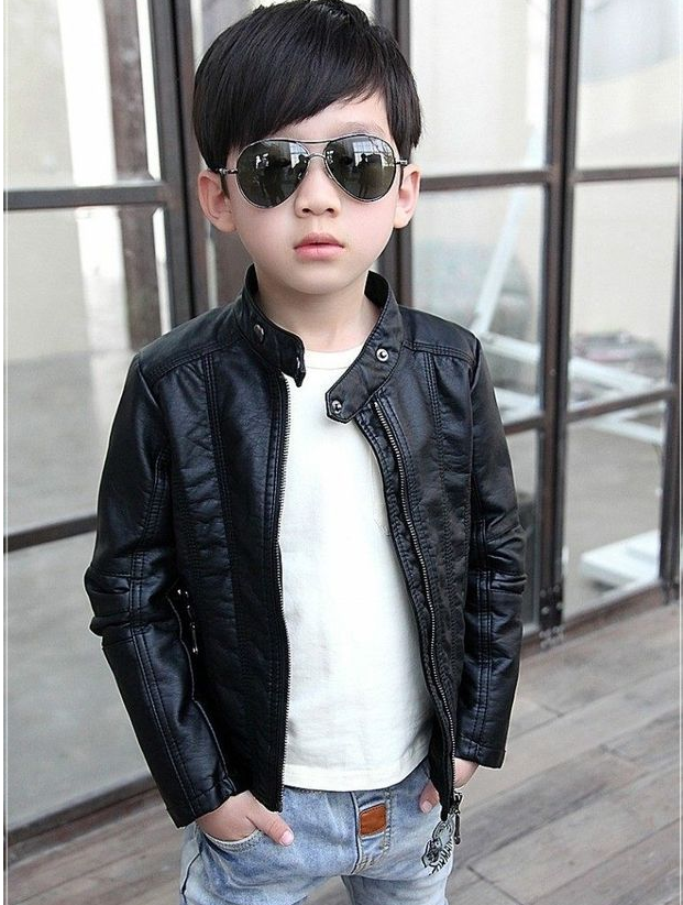 Children's Stand-up Collar Leather Jacket
