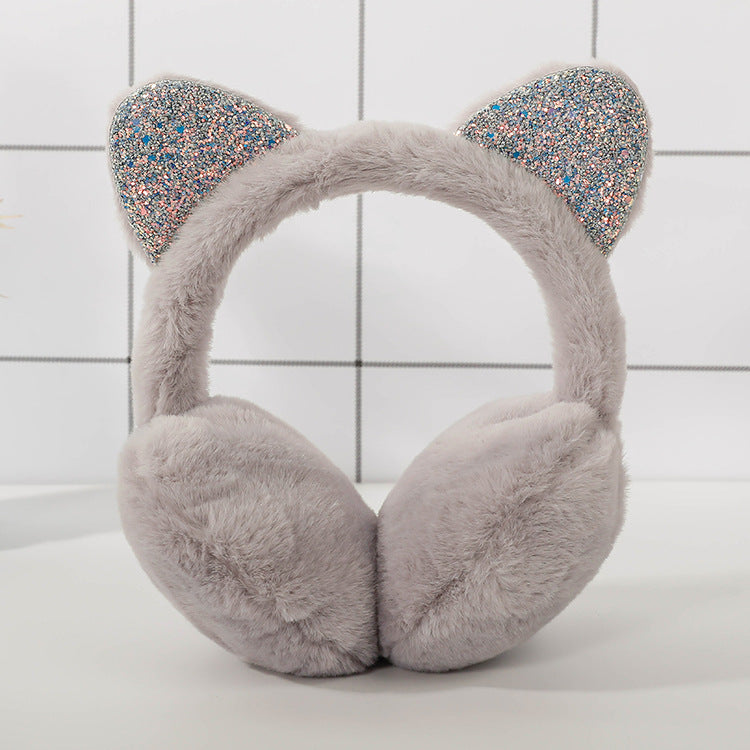 Warm Sequined Cat Ears Plush Earmuffs