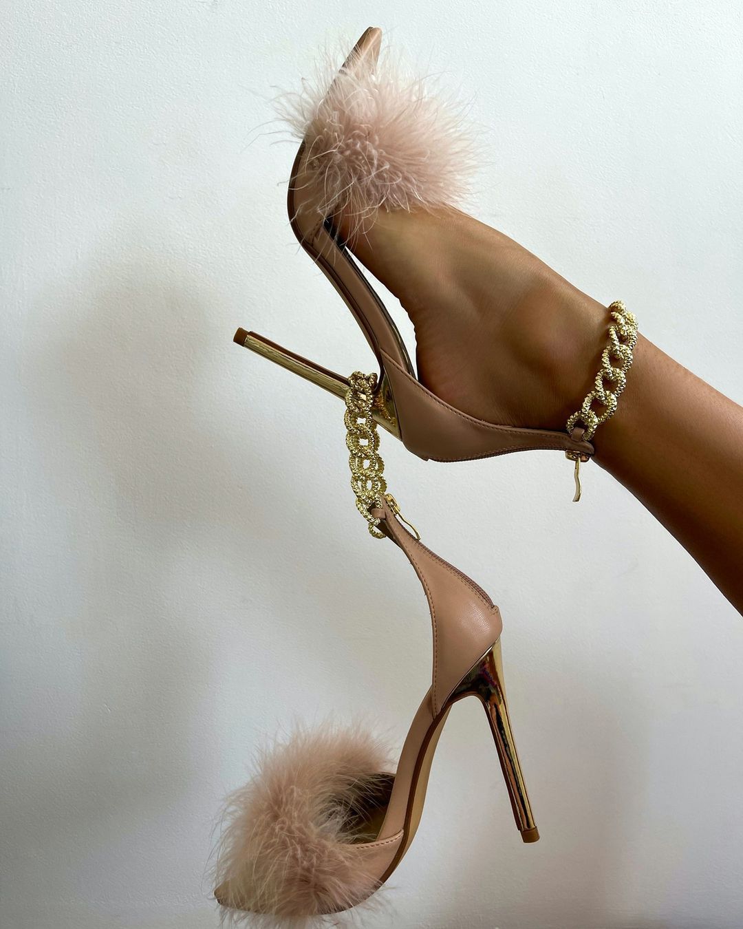 New Style Pointed Toe Chain Hair Stiletto Heel Sandals Women