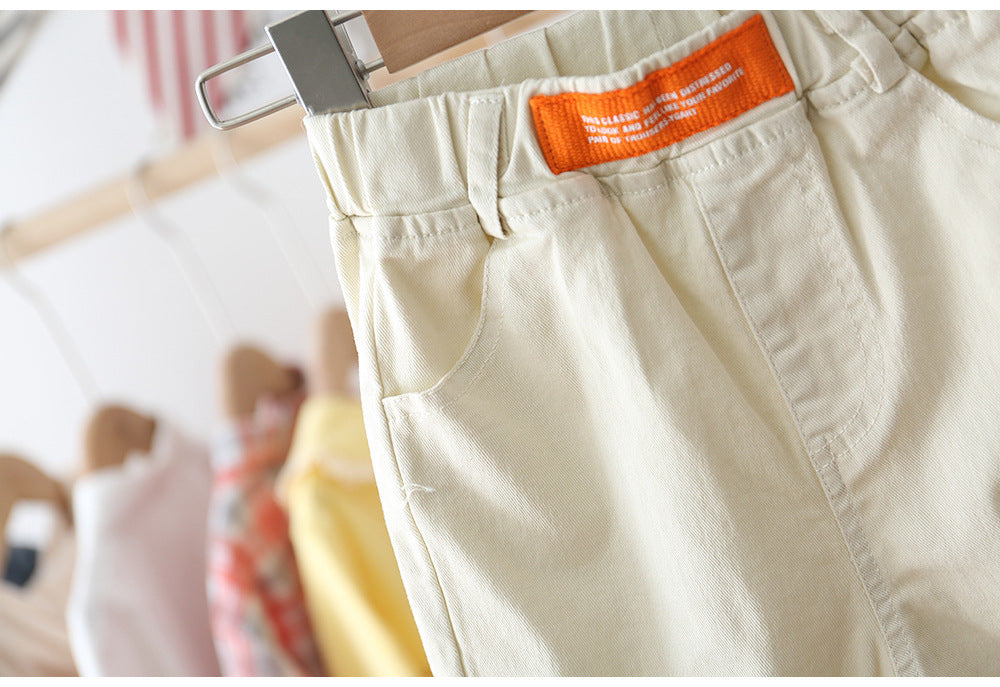 Solid Color Casual Pants Children's Baby Stretch Cotton Foreign Style Long Pants