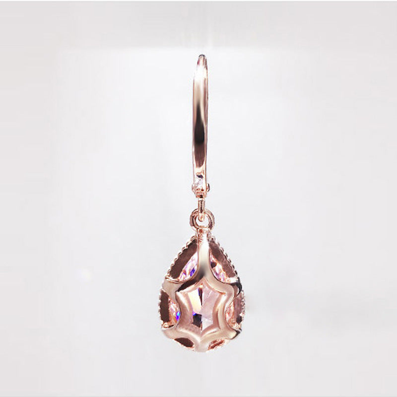Simulation Water Drop Diamond FemaleStud Earrings Rose Gold Plated