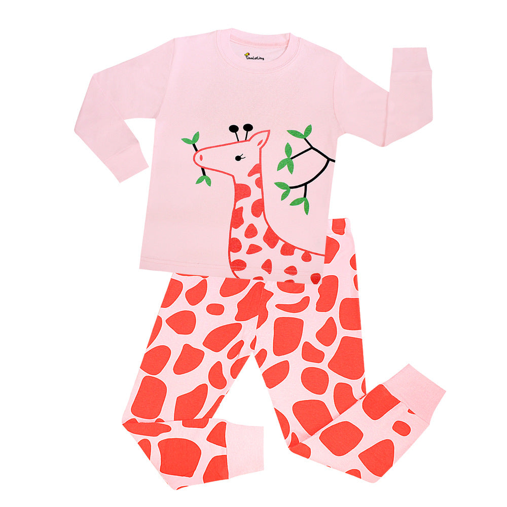 Children's Pajamascartoon Printed Cotton Suit Air-conditioned Long-sleeved Round Neck Home Service