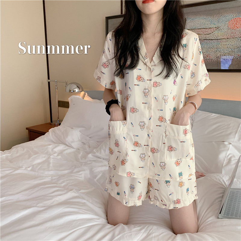 Short-sleeved Pajamas Women's Suit Two-piece Home Service