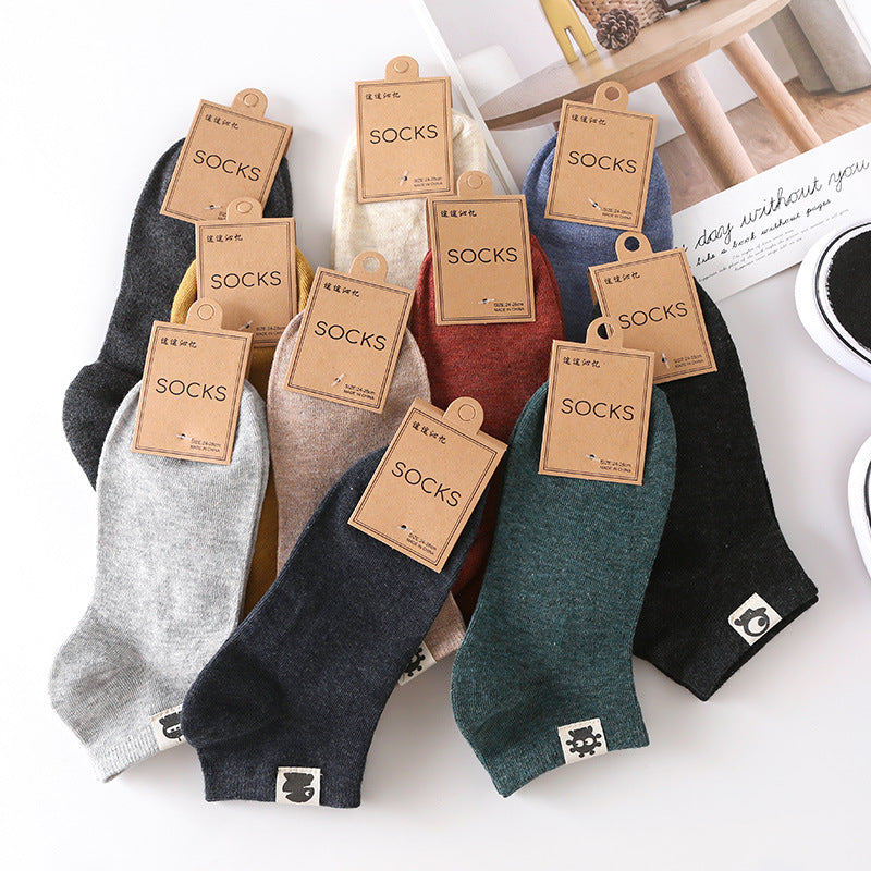 Retro Solid Color Low Waist Shallow Mouth Socks