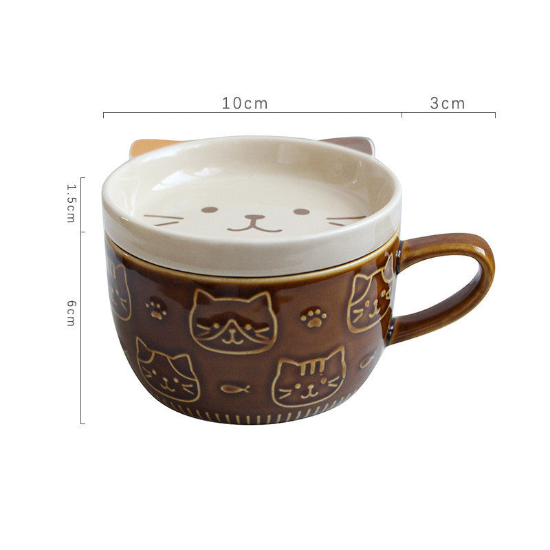 Japanese Ceramic Cartoon Cat Mugs Cute Breakfast Cup Creative