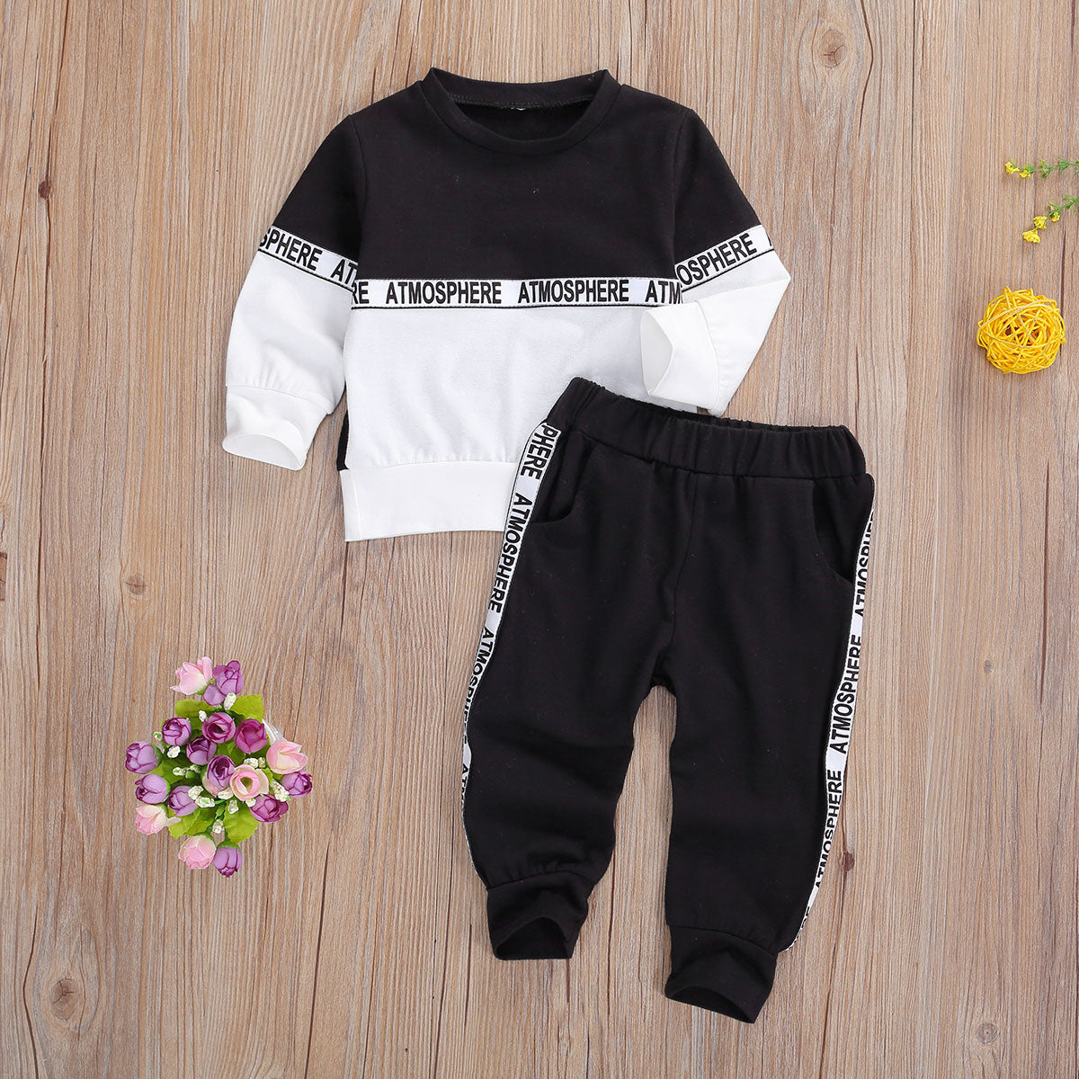 Boys Clothes Suit Long-sleeved Letter Personality Round Solid Color Stretch Trousers