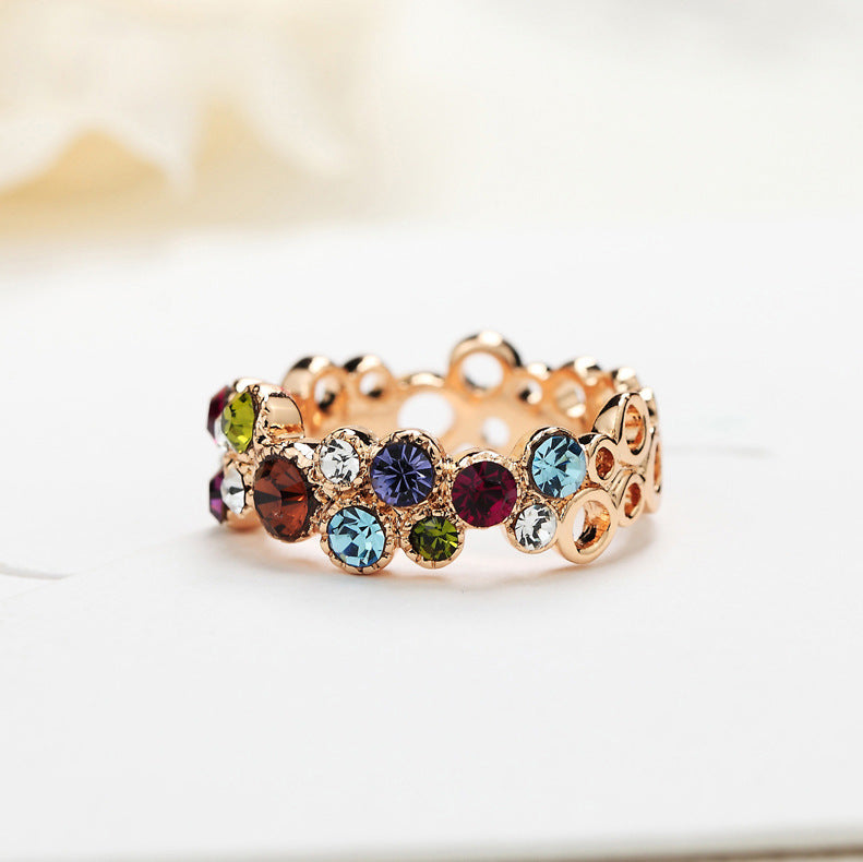 Temperament Color Crystal Ring Female Simple Small Student Jewelry