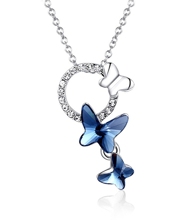 Austrian Crystal Butterfly Pendant Necklace Europe And America
