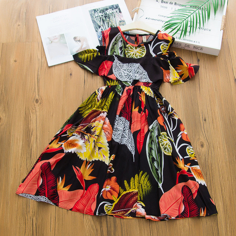 Small And Medium Girls' Rayon Silk Print Dress