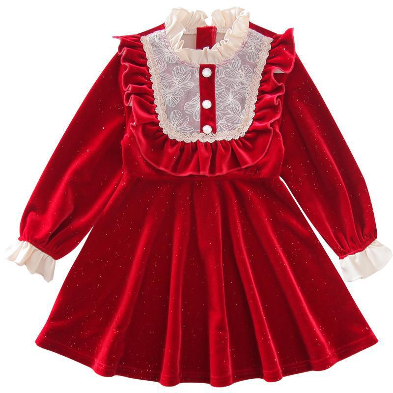 Christmas Red  Dress Girl Velvet
